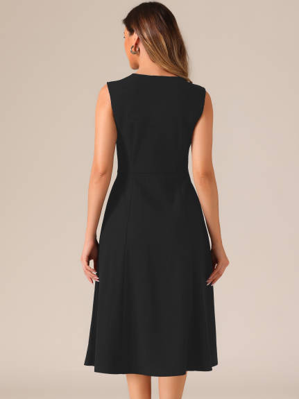 Allegra K - Notch V Neck Sleeveless A-Line Dress