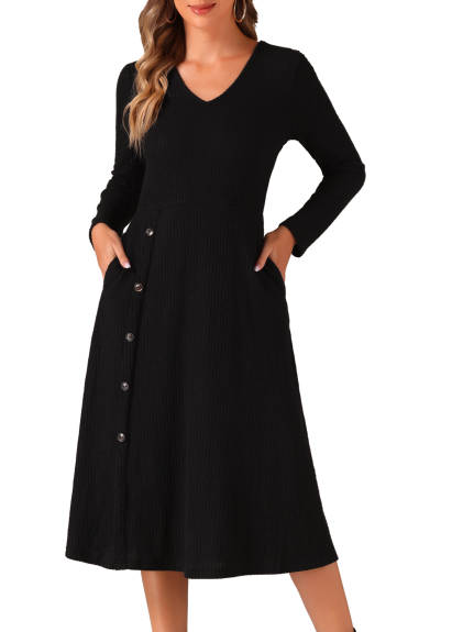 Allegra K - Long Sleeve Button Flowy Midi Dress