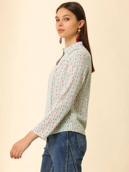 Allegra K - Long Sleeve Work Keyhole Floral Blouse