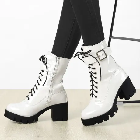 Allegra K- Zip Platform Chunky Heel Combat Boots