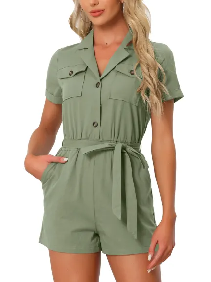 Allegra K - Summer Shorts Tie Waist Cargo Rompers