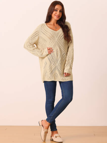 Seta T - V Neck Hollow Cable Knit Sweater