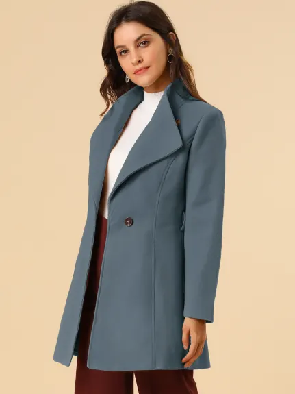 Allegra K- Classic Stand Collar Belted Long Coat