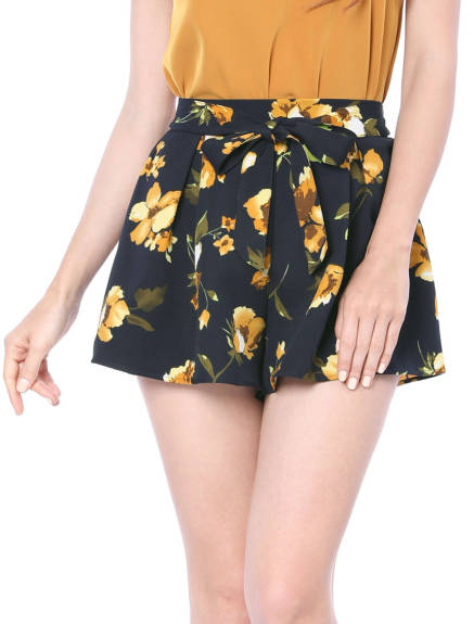 Allegra K - Printed Elastic Tie Waist Summer Beach Shorts