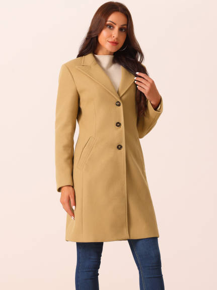 Allegra K - Single Breasted Notched Lapel Peacoat