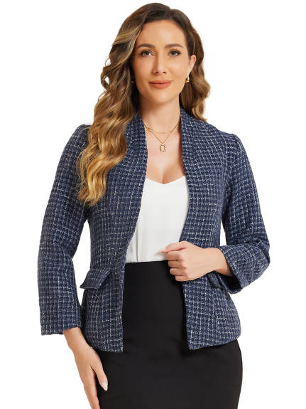 Allegra K- Plaid Tweed Long Sleeve Blazer Jackets