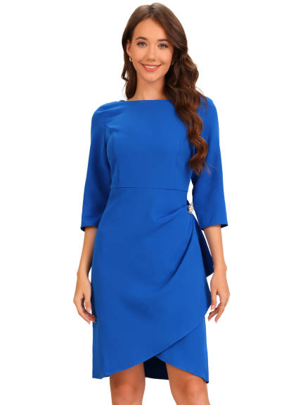 Allegra K - 3/4 Sleeve Classic Ruffle Sheath Dress