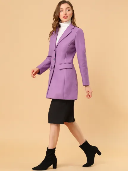 Allegra K- Notched Lapel Single Breasted Long Coat