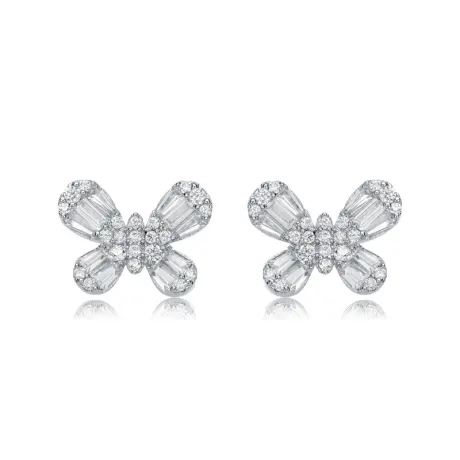 Genevive Sterling Silver with Colored Baguette Cubic Zirconia Butterfly Stud Earrings