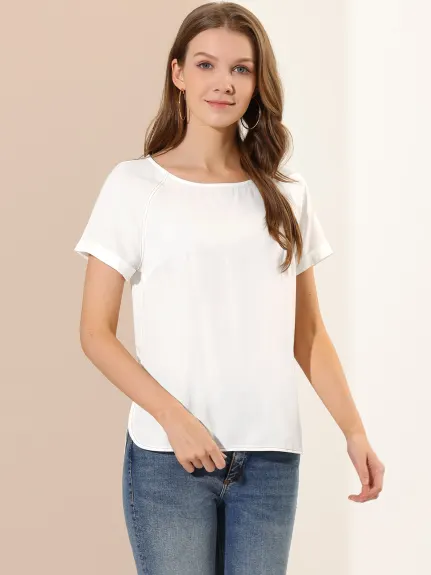 Allegra K- Round Neck Raglan Sleeve Side Slit Blouses