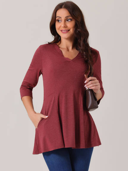 INSPIRE CHIC - V Neck 3/4 Sleeve Flare Blouse