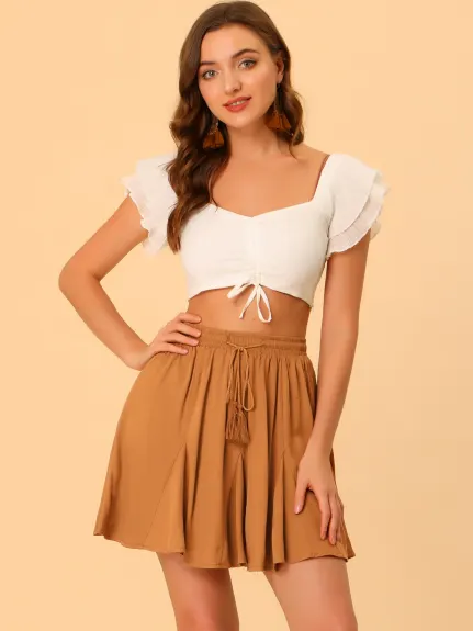 Allegra K- Drawstring High Waist A-Line Mini Skirt