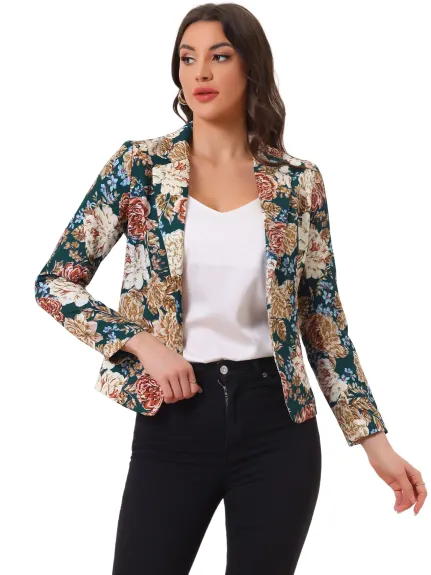 Allegra K- Veste blazer décontractée imprimée à revers cranté et ouverte sur le devant