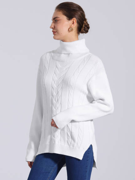 Allegra K - Turtleneck High Low Split Oversized Sweater