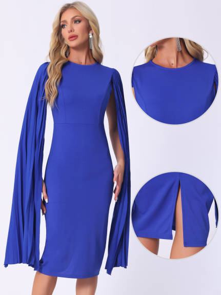 Allegra K - Cloak Sleeve Evening Pencil Cape Dress