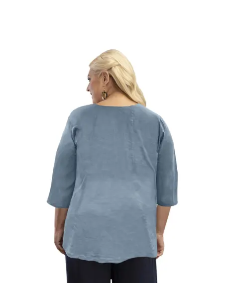 On The Plus Side - Linen 3/4 Sleeve V-Neck Top - Plus