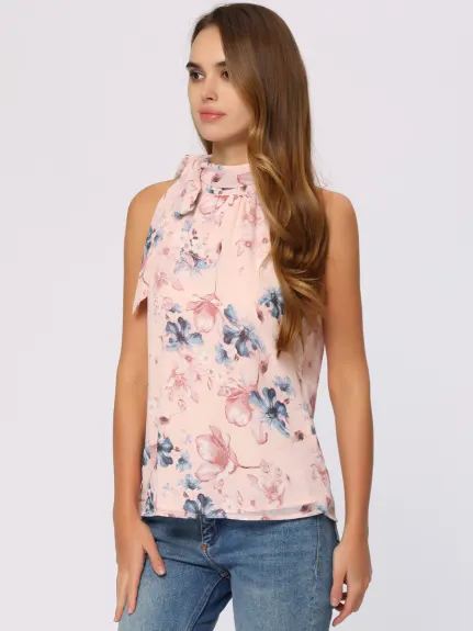 Allegra K- Halter Necks Floral Cami Top