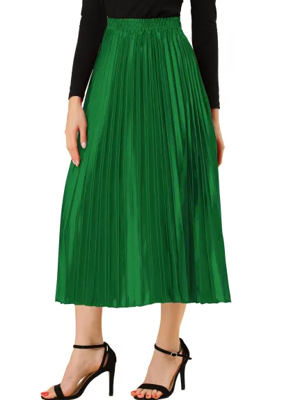 Allegra K - Elastic Waist Accordion Pleated Midi Skirt