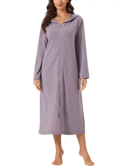 cheibear - Zip Front Hooded Long Nightshirt