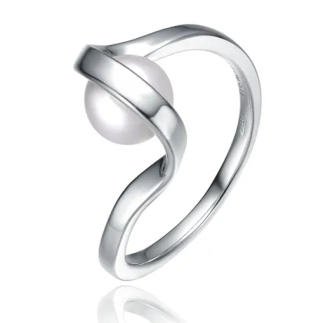 Genevive Sterling Silver White Gold Plated with Freshwater Pearl Double Weave Band Ring: Size 7