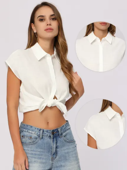 Allegra K- Blouse à manches boutonnées en lin