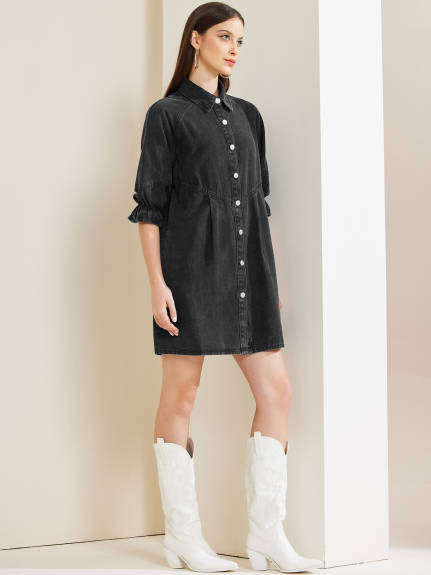 INSPIRE CHIC - Babydoll Mini Jean Shirt Dresses