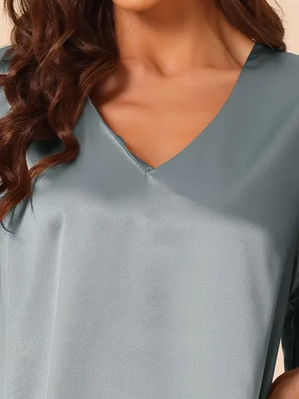 cheibear - Flare Bell Sleeve Satin Nightgown