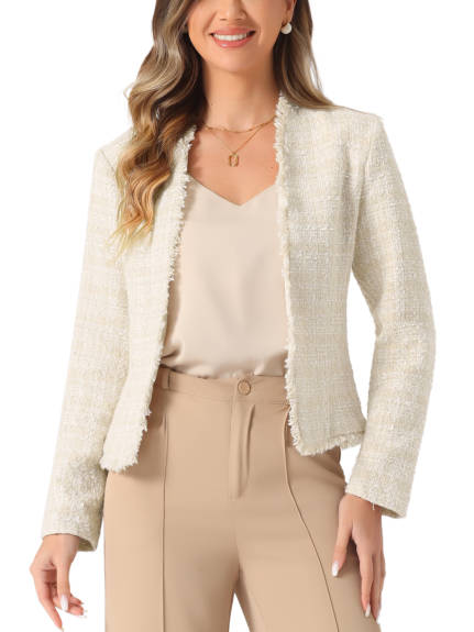 INSPIRE CHIC - Long Sleeve Plaid Tweed Short Blazer