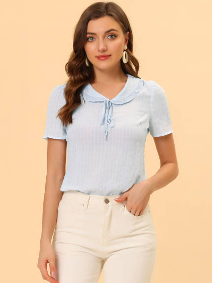 Allegra K- Short Sleeve Summer Ruffle Tie Neck Blouse