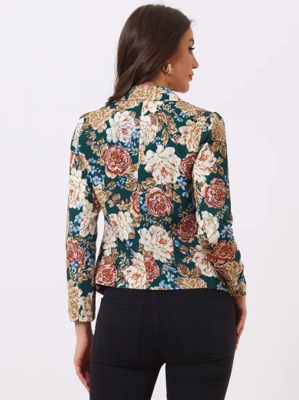 Allegra K- Open Front Notch Lapel Printed Blazer Jacket