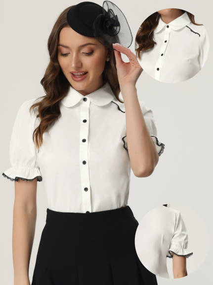 Allegra K- Peter Pan Collar Button Down Shirt