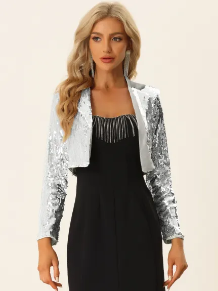 Allegra K - Open Front Lapel Cropped Party Cardigan