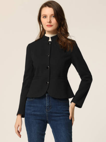 Allegra K- Peplum Cropped Woolen Jacket Coat