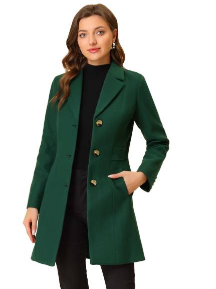 Allegra K- Single Breasted Notched Lapel Peacoat