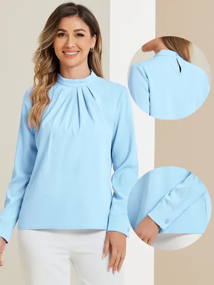 Allegra K - Dressy Stand Collar Long Sleeve Blouse