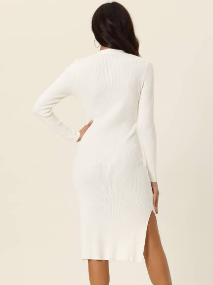 Allegra K - Square Neck Long Sleeve Ribbed Knit Dress