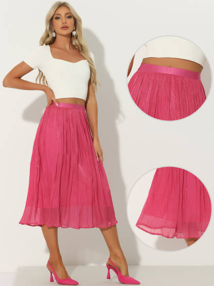 Allegra K- Pleated Elastic Waist Accordion Midi Skirt