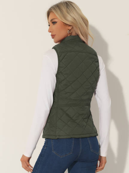 Allegra K- Stand Collar Lightweight Gilet Quilted Zip Vest