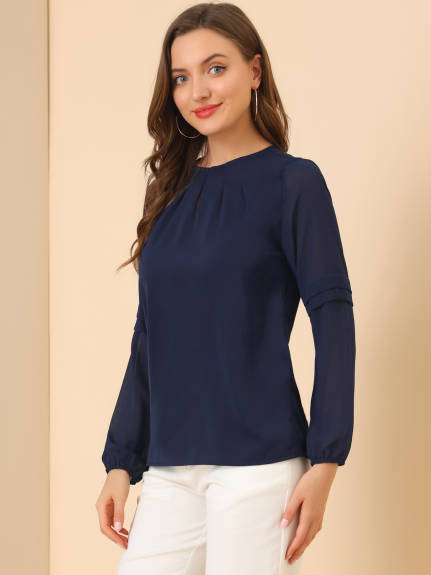 Allegra K- Long Sleeve Keyhole Neck Blouse Tops