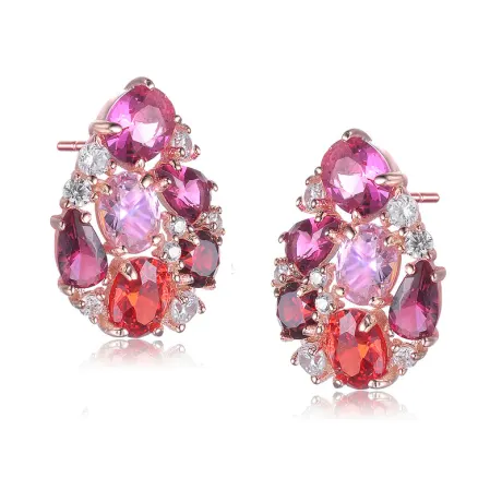 Genevive Sterling Silver 18k Rose Gold Plated Ruby Red Cubic Zirconia Cluster Pear-Shaped Stud Earrings