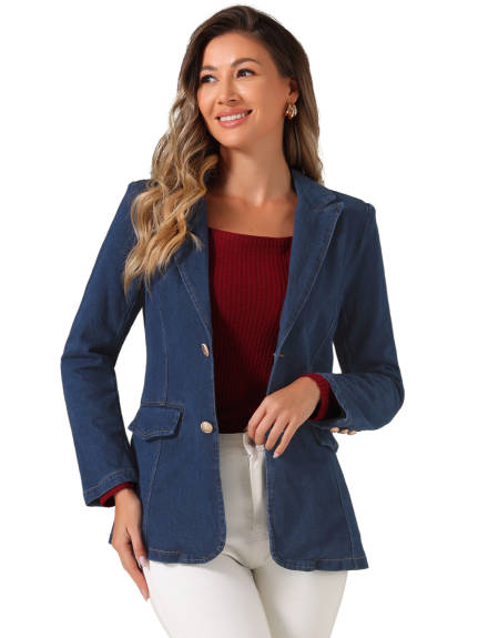 Allegra K- Notched Lapel Business Denim Blazer Jacket