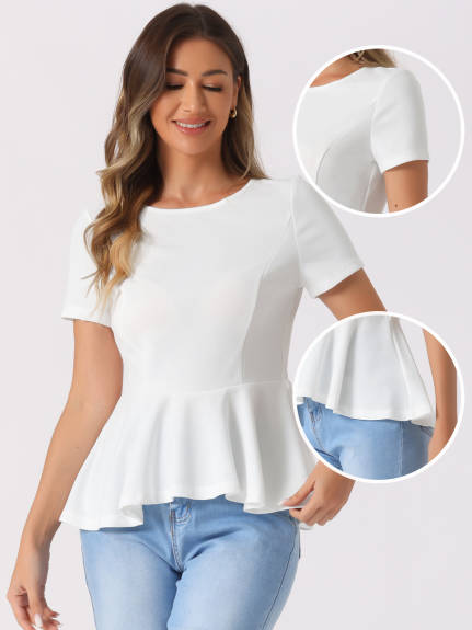 Allegra K - Short Sleeve Round Neck Peplum Blouse