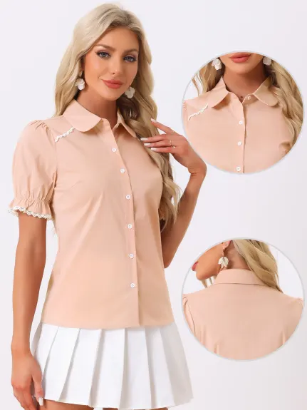 Allegra K- Peter Pan Collar Button Down Shirt