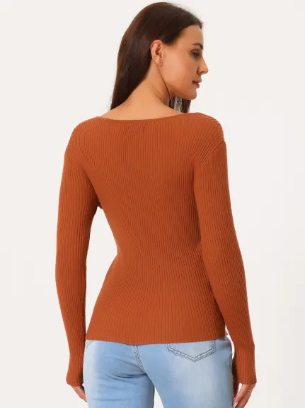 Allegra K- V Neck Wrap Long Sleeve Sweater Top