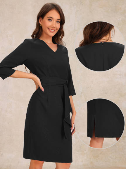 INSPIRE CHIC - Solid V-Neck Half Sleeve Midi Dress