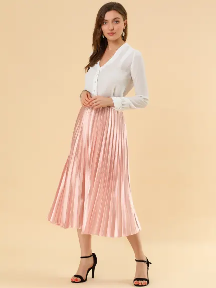 Allegra K - Elastic Waist Accordion Pleated Midi Skirt