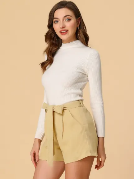 Allegra K - Casual Straight Leg Belted Corduroy Shorts