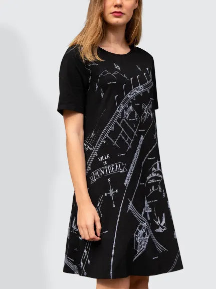 Annick - A La Carte A-Line Dress Montreal Map Print Black