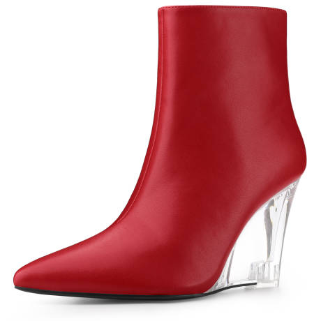 Allegra K- Clear Wedge Heel Pointed Toe Ankle Boots