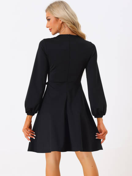 Allegra K- Button Decor A-Line Long Sleeve Dress